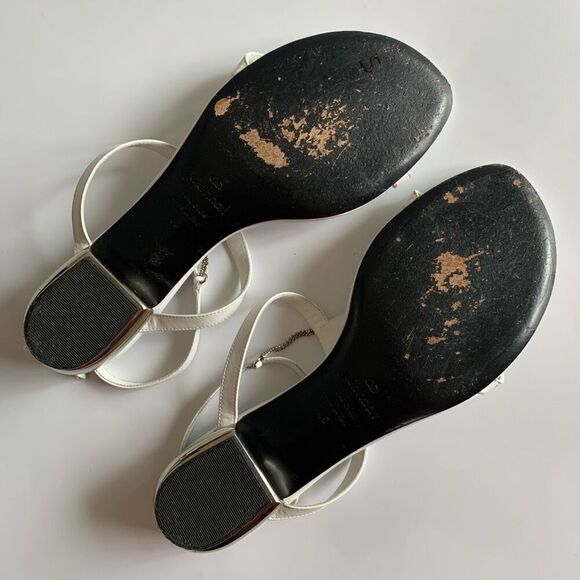 La Perla Leather T-Strap Chain Sandal in White Size 40 - Picture 8 of 12